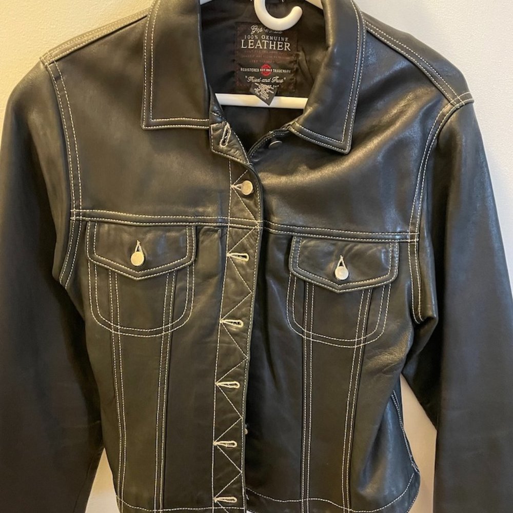 Gap Black Leather Jacket Women's M